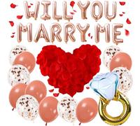 GWAWG Will You Marry Me Foil Balloon, Romantic Proposal Decorations with 2000 PCS Artificial Rose Petals,Valentine'S Day Balloon Decorations for Valentine's Day, Anniversary, Birthday Surprises
