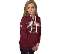 GWCC LE129ZMOW Felpa con cappuccio unisex Londra Inghilterra con zip marrone bianco sporco XS-4XL, Bordeaux, 4XL