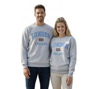 GWCC LE201PW - Felpa unisex con ricamo con applique Londra Inghilterra, bianco polare e blu cipria, taglie da XS a 4XL, con spilla in metallo Union Jack, colore 2026, Grigio Marl, M