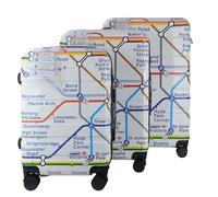 GWCC Licenza Londra Underground, set di 3 valigie da 50,8 cm (dimensioni cabina), stampa mappa metropolitana da 61,7 cm, guscio in ABS + PC, serrature TSA, serrature a 360 ruote, porta zip UG, fodera