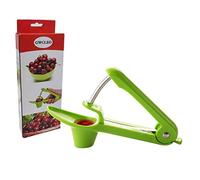 GWCLEO Snocciolatore Ciliegie, Manuale Levatorsoli da Ciliegia con Bastone in Acciaio Inox, Maniglia in Plastica e Supporti per Frutta in Silicone, Denocciolatore Ciliegie per Marmellata(Verde)