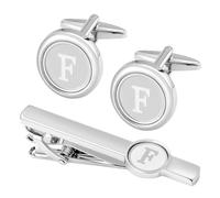 GWD Set di gemelli e fermacravatta in argento per uomo in acciaio inossidabile personalizzati, con scritta in lingua inglese "Smoke", con lettera dell'alfabeto dalla A alla Z, regalo per padre marito, 18mm, Acciaio inossidabile, Senza pietra