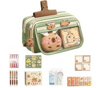Gwezmxs Set Cancelleria Capibara, Cute Materiale Scolastico Borsa Organizer Portatile Multistrato, Astuccio con Grande Capacità, Verde