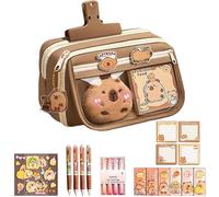 Gwezmxs Set Cancelleria Capibara, Cute Materiale Scolastico Borsa Organizer Portatile Multistrato, Astuccio con Grande Capacità, Marrone