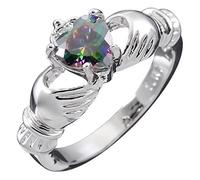 GWG Jewellery Anello Argento Sterling Claddagh con Cuore in Multicolore Topazio, Mani e Corona - 8 in Confezione Regalo per Donne