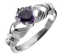 GWG Jewellery Anello Argento Sterling Claddagh con Cuore in Purpureo Ametista, Mani e Corona - 9 in Confezione Regalo per Donne