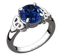 GWG Jewellery Anello Argento Sterling Grande Pietra in Blu Zaffiro Affiancata da Nodi Celtici - 10 in Confezione Regalo per Donne