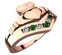 GWG Jewellery Anello Placcato in Oro Rosa 18K Claddagh Ornato con Cristalli Verde Peridoto - 7 in Confezione Regalo per Donne