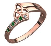 GWG Jewellery Anello Placcato in Oro Rosa 18K Ornato con Pietre Verde Smeraldo e Triquetra Celtica Nodo Trinity Placcato Oro 18K - 7 in Confezione Regalo per Donne
