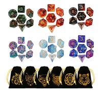 GWHOLE 42 Pezzi Set di Dadi Poliedrici a Due Colori per DND RPG, Dadi in Acrilico con Effetto Galassia e Numeri Oro Ben Visibili, Inclusi 6 Sacchetti in Velluto per Giochi da Tavolo e MTG