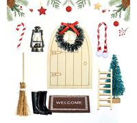 Gwhole Porta Elfo Natale Kit, 10 pz Elfo Natale Kit Decorazioni Natalizie, Porticina Elfo Natale, Albero di Natale, Ghirlanda, Scopa, Lucerna, Stivali, Stampelle, Scala in Legno,ECC Regali Natale