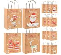 GWHOLE Sacchetti Regalo Natale 12 pz Sacchetti Natale di Carta Kraft Sacchetti Natalizi con Maniglia per Regali Alimenti Dolci Caramella Matrimonio Battesimo Compleanno