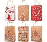 GWHOLE Sacchetti Regalo Natale Sacchetti Grande di Carta Kraft Regalo Regali Natale 12pz 6 Stili Piccoli Sacchetti con Maniglia per Alimenti Dolci Caramella Matrimonio 25 x17 x7 cm