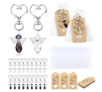 Gwhole Set di 60 Bomboniere Angelo Portachiavi per Comunione, Matrimonio, Battesimo, Includere 20pz Etichette Bigliettini 20pz Ciondoli Cristalli 20pz Sacchetti Organza