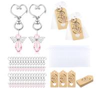 Gwhole Set di 90 Pezzi Bomboniere Portachiavi Angelo Custode Rosa, 30 Kit Completi con Sacchetti in Organza ed Etichette per Prima Comunione, Battesimo Bambina e Matrimonio
