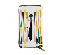 GWINDI Arte Moderna Minimalista Gatto Uomini E Donne Portafogli In Pelle Pochette E Portafogli In Pelle Morbida Stampa Zip Multi Slot Per Schede, Arte moderna della metà del secolo Cat1, Taglia unica
