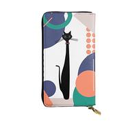 GWINDI Arte Moderna Minimalista Gatto Uomini E Donne Portafogli In Pelle Pochette E Portafogli In Pelle Morbida Stampa Zip Multi Slot Per Schede, Arte del gatto della metà del secolo, Taglia unica