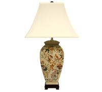 GWJKG 25 "Lampada Tavolo bambù glassata Tradizionale con Paralume in Tessuto la Decorazione del da Letto per Adatto a Soggiorno, dormitorio, Ufficio (Uccelli+Fiori)