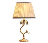 GWJKG American Brass Bedside Light Luxury Nightstand Lamp with Fabric Shade Bedroom Table Lamps for Living Room Color Button Switch
