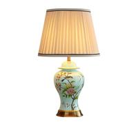 GWJKG American Style Ceramic Bedside Fabric Lampshade Nightstand Lamp Bedroom Table Lamps for Living Room Color Remote Control Size 38 * 68cm