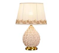 GWJKG Bedside Brass Rose Ceramic Lamp Hand Kneaded Nightstand with Fabric Lampshade Bedroom Table Lamps for Living Room (Color : Dimmer Switch)
