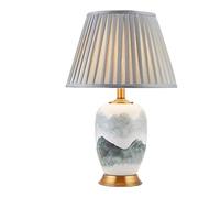 GWJKG Bedside Landscape Ink Ceramic Lamp Minimalist Study Reading Bedroom Decoration Table Lamps for Living Room (Color : Push Button Switch)