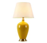 GWJKG Ceramic American Style Bedside Fabric Lampshade Copper Base Nightstand Lamp Bedroom Table Lamps for Living Room Color Yellow Size : Dimme
