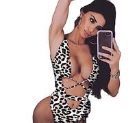 GWJKG Costume da Bagno Intero da Donna con Stampa Leopardata e Cinturino ritagliato in Bikini