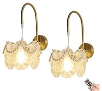 GWJKG Eleganti sconde a Parete Set di 2 luci Oro Wireless Dimmable Gold con Batteria Ricaricabile Perfetta per la Camera da Letto del soggio