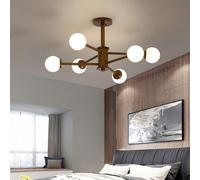 GWJKG Lampada del soffitto del lampadario Mid Century per Sala da Pranzo Farmhouse Legno Milk Vetro a Filo Luce Light Penderant per Soggiorno Camera da Letto per la Cucina, Legno 10 luci (Noce, 6