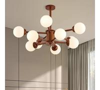 GWJKG Lampada del soffitto lampadario Mid Century per Sala da Pranzo Farmhouse Legno Milk Vetro a Filo Light Light Light Penderant per Cucina Soggiorno Camera da Letto, Legno 10 luci (Noce, 10 luci)