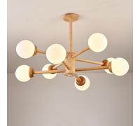 GWJKG Lampada del soffitto lampadario Mid Century per Sala da Pranzo Farmhouse Legno Milk Vetro a Filo Luce Light Penderant per la Cucina Soggiorno Camera da Letto, Legno 10 luci (Legno, 8 luci)