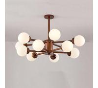 GWJKG Lampada del soffitto lampadario Mid Century per Sala da Pranzo Farmhouse Legno Milk Vetro a Filo Luce a Sospensione Luce a Sospensione per Cucina Soggiorno Camera da Letto, Legno 10 luci (Noce,