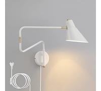 GWJKG Lampada in Metallo Vintage Regolabile con Interruttore Luce di Lettura per Camera da Letto, Soggiorno e Ufficio - Elegante Pane a Parete Interno Bianca