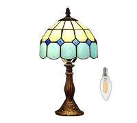 GWJKG Lampada Tavolo d'Arte Vintage 15 Pollici con Paralume in Vetro colorato per Lettura del Comodino, Camera da Letto e Adatti a Soggiorno, dormitorio, Ufficio, (Blu)