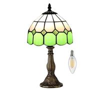 GWJKG Lampada Tavolo d'Arte Vintage 15 Pollici con Paralume in Vetro colorato per Lettura del Comodino, Camera da Letto e Adatti a Soggiorno, dormitorio, Ufficio, (Verde)