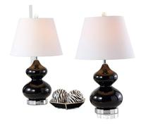 GWJKG Lampada Tavolo in Vetro Doppia Zucca Moderna Pollici Perle Pacchetti con lampadine per Camera Letto Comodino scrivania da Adatto a Soggiorno, dormitorio, Ufficio, (Nero Set di 2)