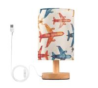 GWJKG Lampada Tavolo Moderna Base in Legno massello e Paralume di Lino con Porto USB Comodino per Camera da Letto, del Adatto a Soggiorno, dormitorio, Ufficio (Red1)