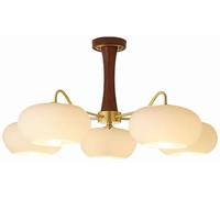 GWJKG Mid secolo di Vetro Moderno semifulò sfioramento della Fattoria in Legno Rustico Sospensione Leggera Rotonda Sputnik lampadario Grande per Sala Pranzo Camera da Letto (soffitto a 5 luci