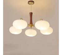 GWJKG Mid secolo vetro latte moderno semifulò sfioramento della fattoria leggera in legno rustico a sospensione Light rotonde di sputnik lampadario grande per sala pranzo camera da letto (5 luci ladri