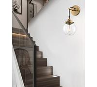 GWJKG Muro Filo Appeso Industriale Light Wall Moderno con tonalità Vetro Trasparente in Globo di Diametro 15 cm, Lampada vanità, Le Scale del Salotto per Soggiorno Camera da Letto (Antico)