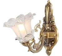 GWJKG Prononi murali Ottone Stile Europeo con Paralume in Vetro Vintage, lampade a Parete intagliata Decorativa Scale per Interni, corridoio, Camera da Letto, Illuminazione Accento Soggiorno