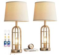 GWJKG Set Moderna Pollici di 2, Fattoria con Porta A+C USB, Camera Letto, Lampada Tavolo da Adatto a Soggiorno, dormitorio, Ufficio, (Legno)