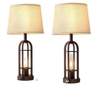GWJKG Set Moderna Pollici di 2, Fattoria con Porto USB A+C, per Camera Letto, Lampada Tavolo da Adatto Soggiorno, dormitorio, Ufficio (Bronzo a Petrolio)