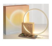 GWJKG Sunrise Digital Alarm Progressive Wake-Up Light, Dimmable, Snooze Function, Dual Clock, per dormienti Pesanti (Grano di Legno)