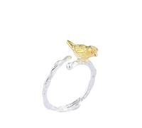 GWSGSFAS Anello Aperto da Donna in Argento Sterling 925 Puro con Ramo d'oro e Uccello, antiallergico, ridimensionabile, Argento