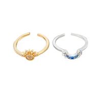 GWSGSFAS Coppia di anelli aperti regolabili con sole e luna, impilabili, gioielli coordinati per gli amanti, accessori regalo alla moda, Regolabile, Metallo, Non pietra preziosa