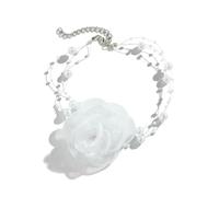GWSGSFAS Elegante collana a catena bianca con grande fiore di rosa per donne sposate con perle finte girocollo in corda girocollo estetico per il collo - colore bianco