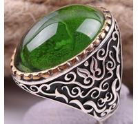 GWSGSFAS Gioielli Retro Naturale Smeraldo Vecchio Argento Intagliato Totem Anello da Uomo-R1562-12