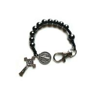 GWSGSFAS Rosario con perline di ematite e croce di San Benedetto, gioielli religiosi, colore nero